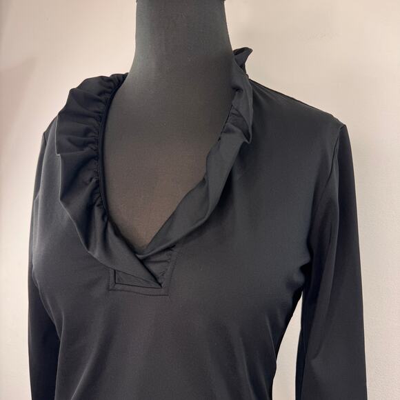 J.McLaughlin Durham Black Top Stretch Ruffle V-Neck 3/4 Sleeve Pullover Medium M - Picture 2 of 5